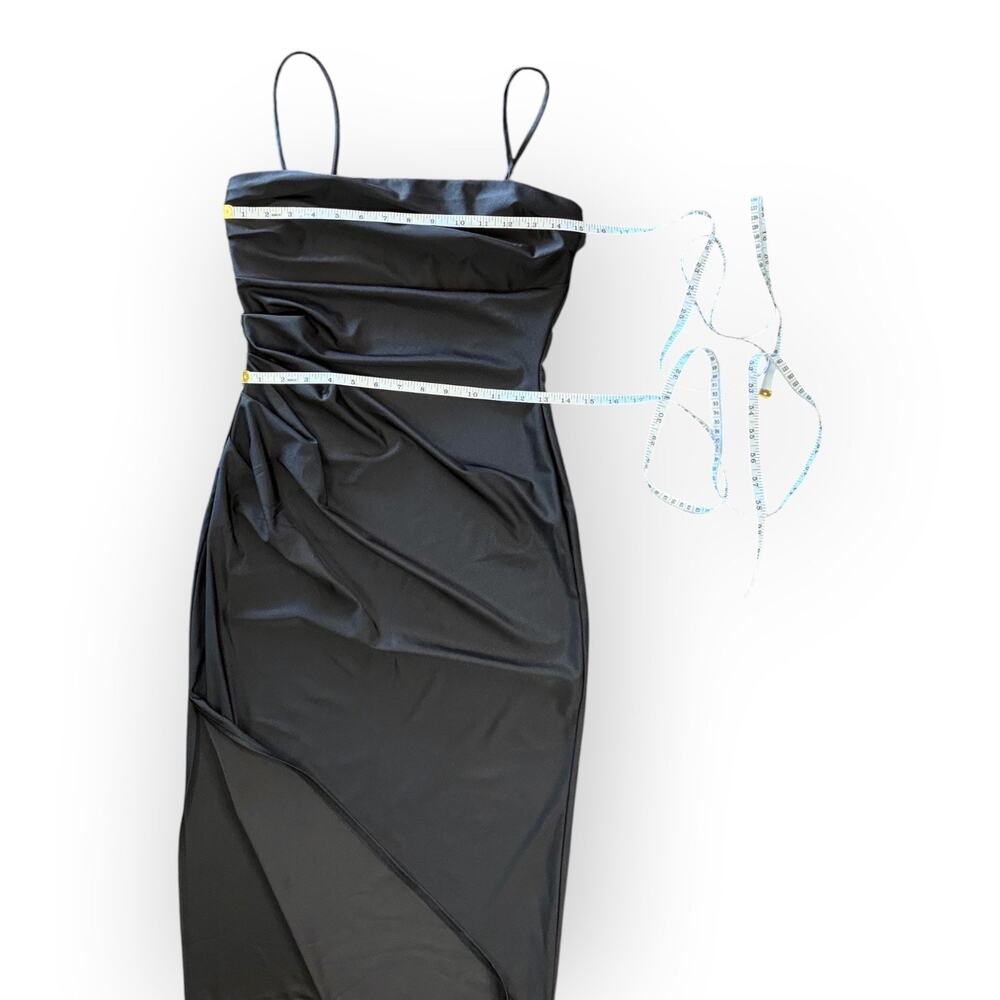 Black Satin Ruched Slip Dress Midi Cocktail Evening Party Dress Womens Large - Picture 10 of 10